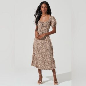 ASTR The Label Floral Puff Sleeve Midi Dress XS